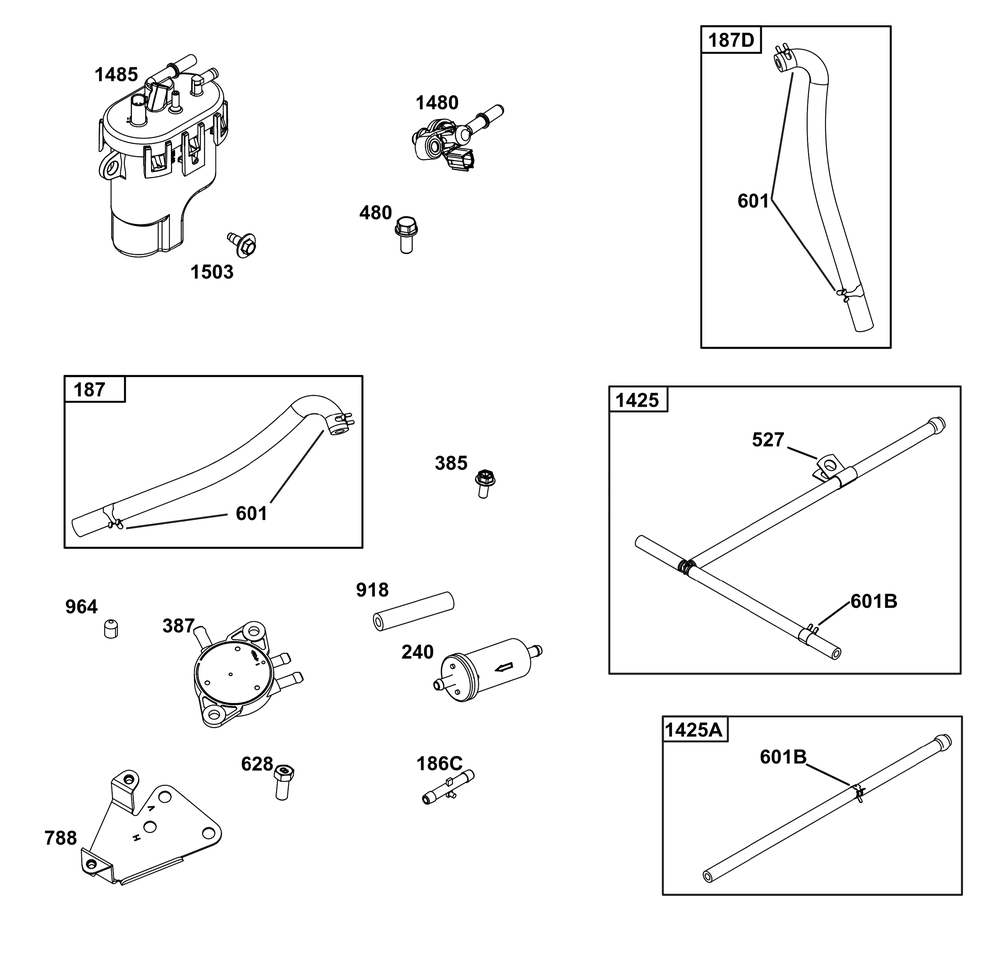 Fuel Supply Group Diagram and Parts List for 38E347-0022-G1 200000 - 399999 Briggs and Stratton Engine